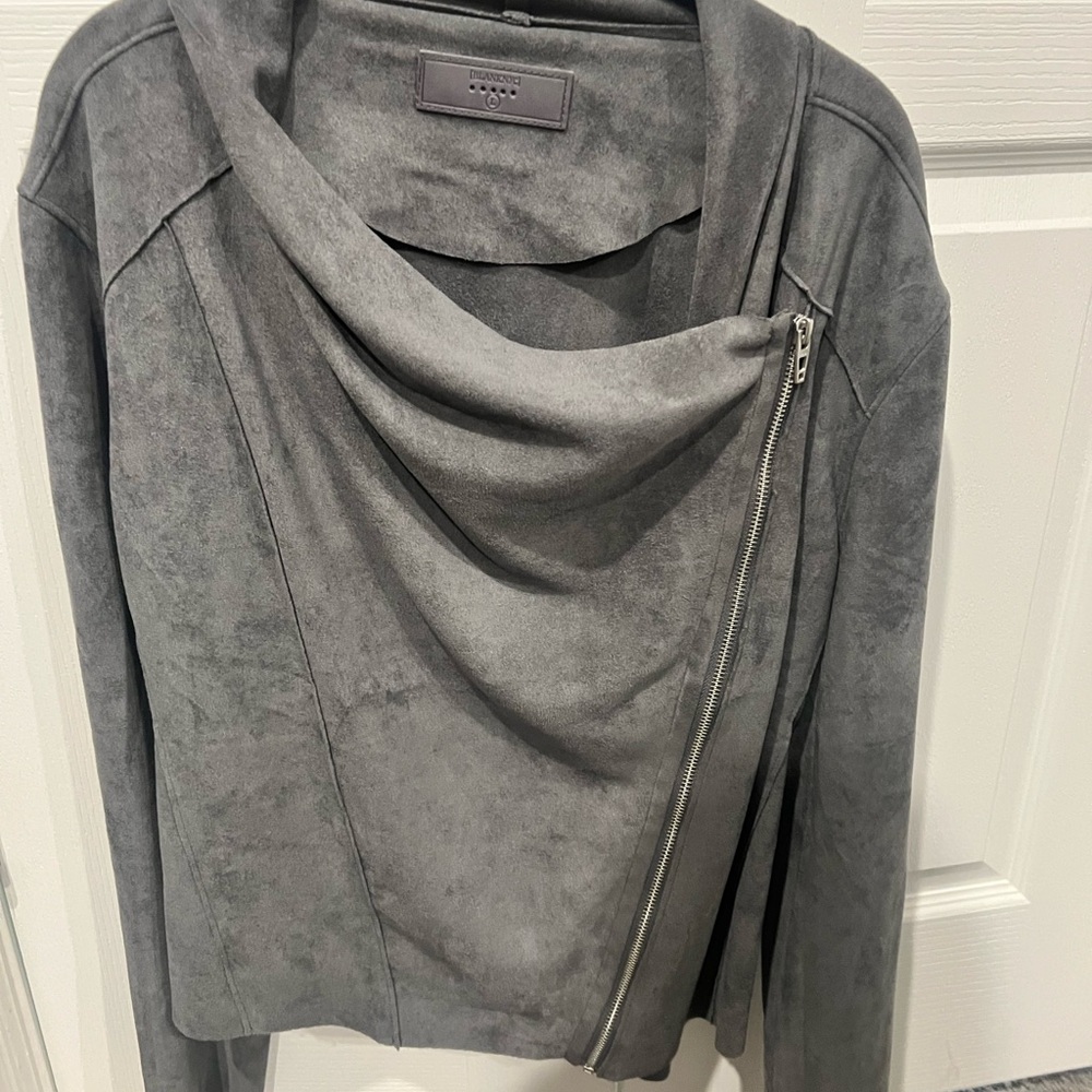 Blank NYC Grey Suede Asymmetrical Zip Moto Jacket